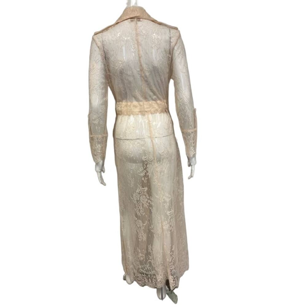 DIVINE HERITAGE Beige Belted Pocket Accent Collared Midi Robe Dress XS - Picture 2 of 5